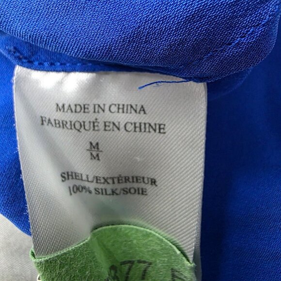 Theory Womens Silk Peplum Blouse Medium, Blue Long Sleeve With Back Buttons - Picture 5 of 8